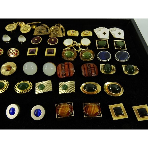 Huge Lot of Cufflinks 35 Pairs Vintage and Designer Cuff Links w Tray - Picture 6 of 8